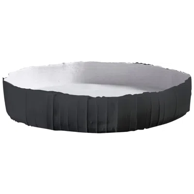 Pre-owned Paola Paronetto Contemporary Ceramic Ninfea Corteccia Texture Black And White Tray