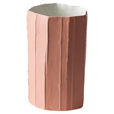 Pre-owned Paola Paronetto Contemporary Ceramic Ninfea Corteccia Texture Pink Tall Vase