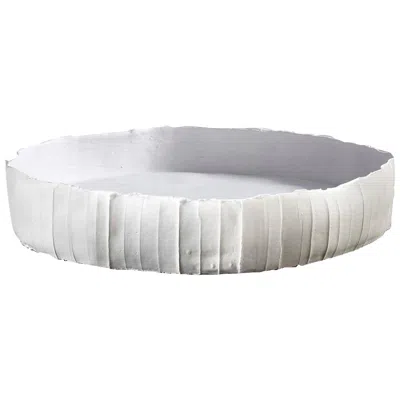 Pre-owned Paola Paronetto Contemporary Ceramic Ninfea Corteccia Texture White Tray