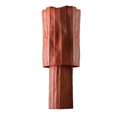 Pre-owned Paola Paronetto Contemporary Ceramic Tall Ninfea Vase Corteccia Texture Orange