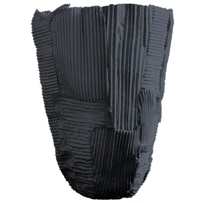 Pre-owned Paola Paronetto Contemporary Ceramic Tall Vase Cartocci Texture Black