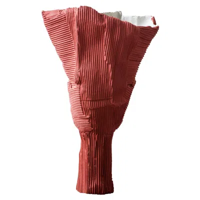 Pre-owned Paola Paronetto Contemporary Ceramic Tulipano Corteccia Texture Coral Vase In Red