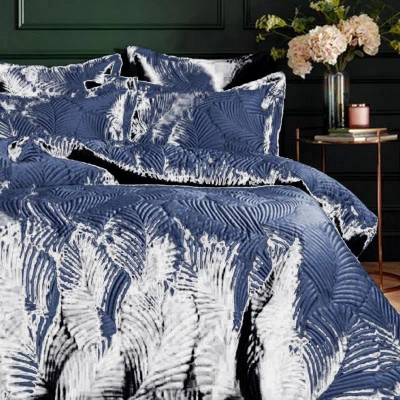 Paoletti Palmeria Velvet Quilted Duvet Set (navy) (twin) (uk In Blue