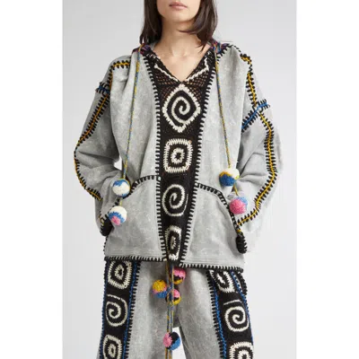 Paolina Russo Crochet Embellished Hoodie In Cement/rainbow