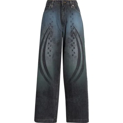 Paolina Russo Ice Printed Baggy Wide Leg Jeans In Ice/black