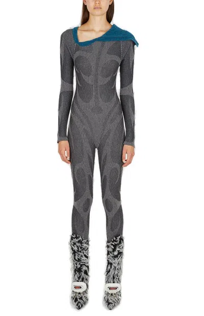 Paolina Russo Illusion Knit Catsuit In Grey