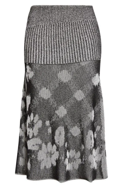 Paolina Russo Illusion Floral Jacquard Rib Sweater Skirt In Multi