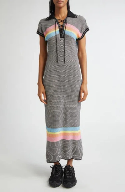 Paolina Russo Illusion Knit Lace-up Polo Maxi Dress