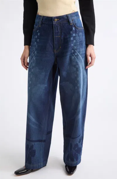 Paolina Russo Laser Engraved Baggy Wide Leg Jeans In Dark Blue