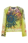 Paolina Russo Long Sleeve Mesh Top In Neon Sunset