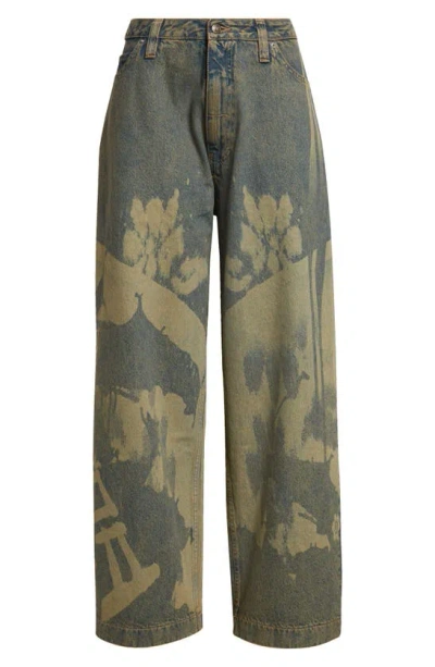 Paolina Russo Printed Baggy Wide Leg Jeans In Sand