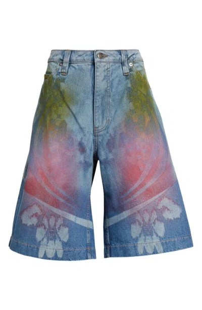 Paolina Russo Printed Denim Bermuda Shorts In Blue Denim / Rainbow