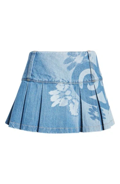 Paolina Russo Printed Denim Miniskirt In Blue Denim