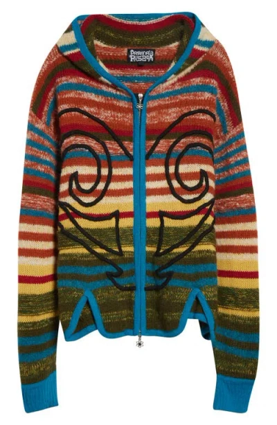 Paolina Russo Stripe Hooded Alpaca & Merino Wool Blend Fulll Zip Sweater In Multi