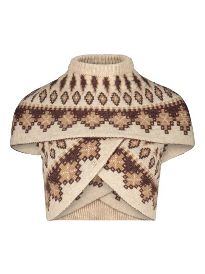 Paolina Russo Virgin Wool-blend Top In Neutrals