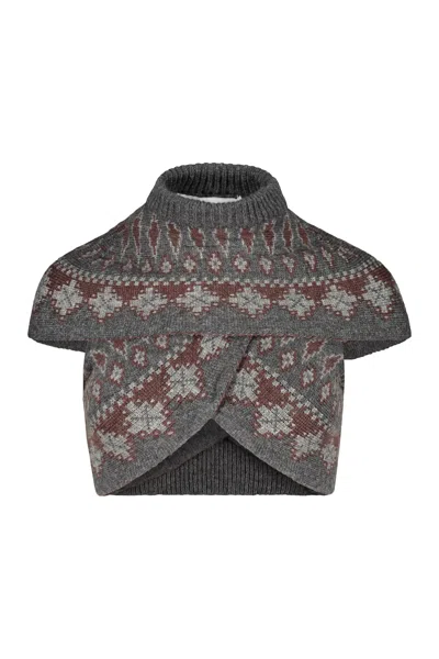 Paolina Russo Virgin Wool Crop Top In Gray