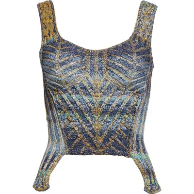 Paolina Russo Warrior Corset Mixed Stitch Sweater Tank In Indigo