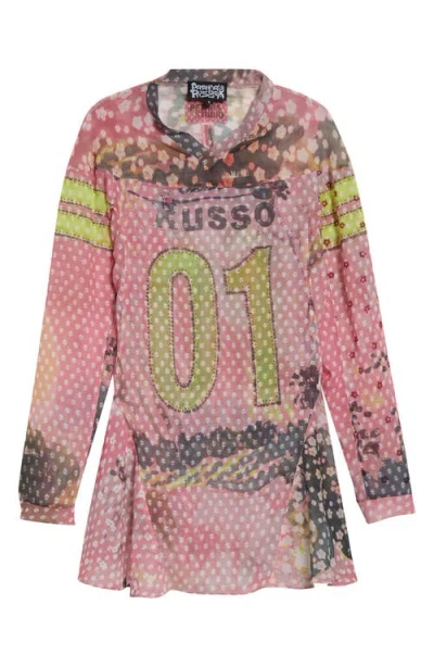 Paolina Russo X Petros Studio Print Long Sleeve Chiffon Minidress In Pink