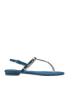 Paolo Ferrara Woman Thong Sandal Blue Size 6 Leather In Blue