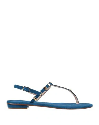 Paolo Ferrara Woman Thong Sandal Blue Size 6 Leather