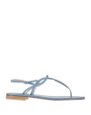 Paolo Ferrara Woman Thong Sandal Pastel Blue Size 6 Soft Leather In Blue