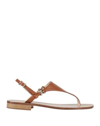 Paolo Ferrara Woman Thong Sandal Tan Size 6 Leather