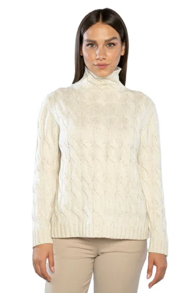 Paolo Fiorillo Capri Ivory Cable-knit Turtleneck Sweater With Braided Pattern In Neutral