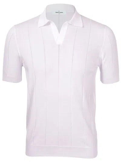 Paolo Fiorillo Capri Retro Vertical Ribbed Fresh Cotton Polo Shirt In White