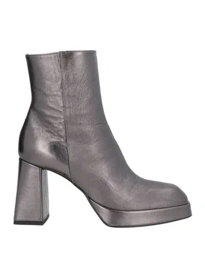 Paolo Mattei Woman Ankle Boots Lead Size 9 Leather In Gray