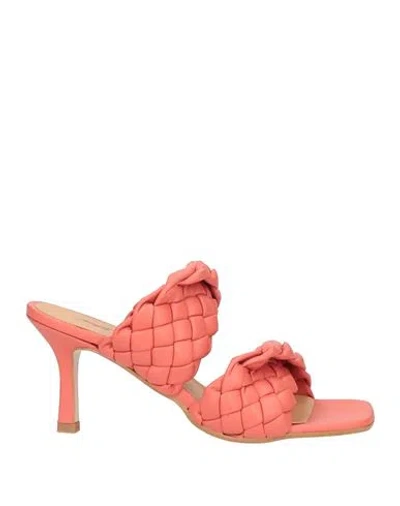 Paolo Mattei Woman Sandals Coral Size 8 Textile Fibers In Red
