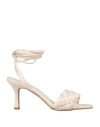 Paolo Mattei Woman Sandals Cream Size 7 Leather, Natural Raffia In White