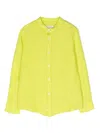 Paolo Pecora Band-collar Linen Blend Shirt In Green