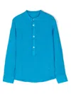 Paolo Pecora Band-collar Linen Shirt In 蓝色
