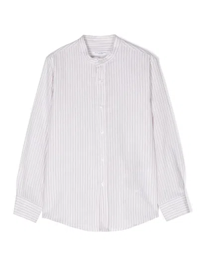 Paolo Pecora Kids' Band-collar Striped Shirt In Neutrals
