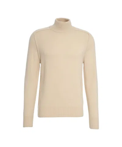 Paolo Pecora Beige Virgin Wool Turtleneck Sweater With Ribbed Detailing In Neutral