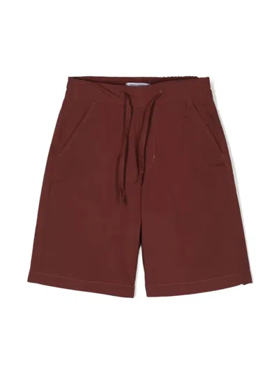 Paolo Pecora Kids' Poplin Stretch-cotton Shorts In Brown