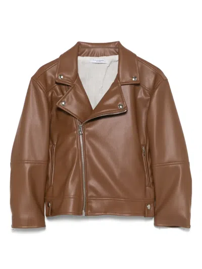 Paolo Pecora Kids' Biker Jacket In Brown