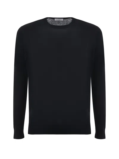 Paolo Pecora Black Crew-neck Sweater In Cotton And Silk Blend In Nero