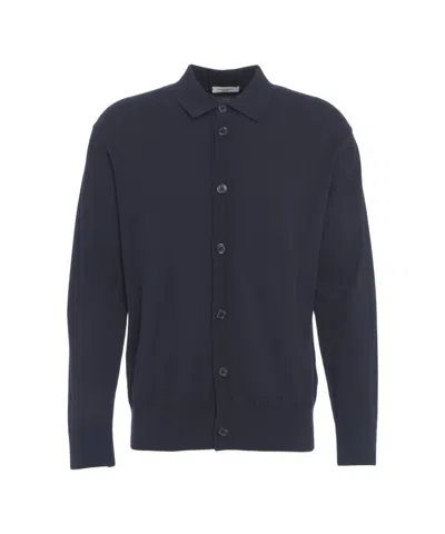 Paolo Pecora Black Knit Shirt With Ribbed Details In Blue