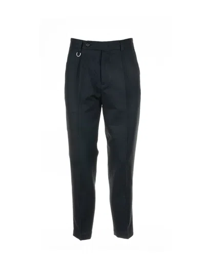 Paolo Pecora Blue Trousers In Cotton And Linen Blend