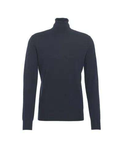Paolo Pecora Blue Turtleneck Sweater With Ribbed Finishing In Black