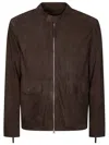 Paolo Pecora Brown Suede Bomber Jacket With Stand Collar
