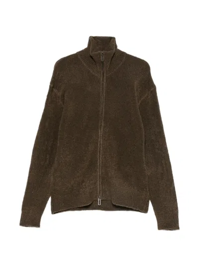 Paolo Pecora Bouclé-knit Zip-up Cardigan In Brown