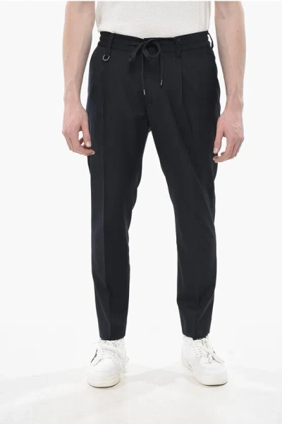 Paolo Pecora Brera Wool-blend Trousers With Drawstring And Elastic Waist In Black