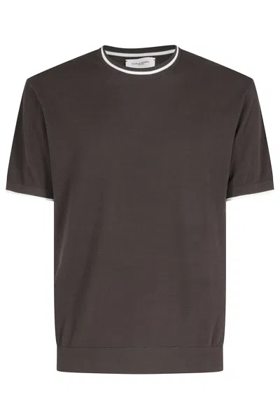 Paolo Pecora Brown Round Neck Contrast-striped Cotton Knit T-shirt