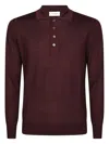 Paolo Pecora Burgundy Long-sleeved Polo With Classic Collar In Burgundy
