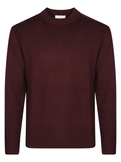 Paolo Pecora Burgundy Ribbed Knit Sweater With Round Neckline