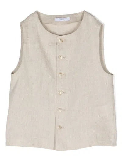 Paolo Pecora Kids' Button-up Linen-blend Gilet In Brown
