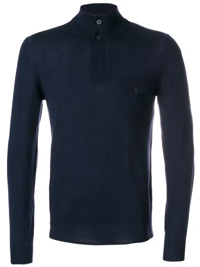 Paolo Pecora Buttoned Neck Jumper In Blue