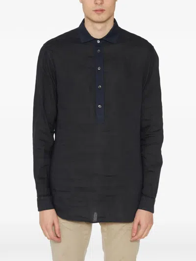 Paolo Pecora Button-up Linen Shirt In Black